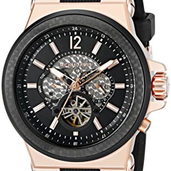 Michael Kors Men's Automatic Dylan Black Silicone Strap Watch - Picture 5 of 5